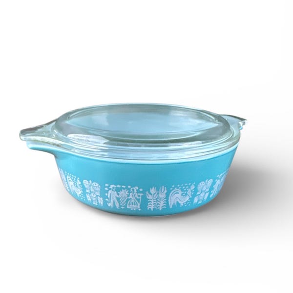 Cocotte ronde vintage en Pyrex n° 471 empreinte de beurre