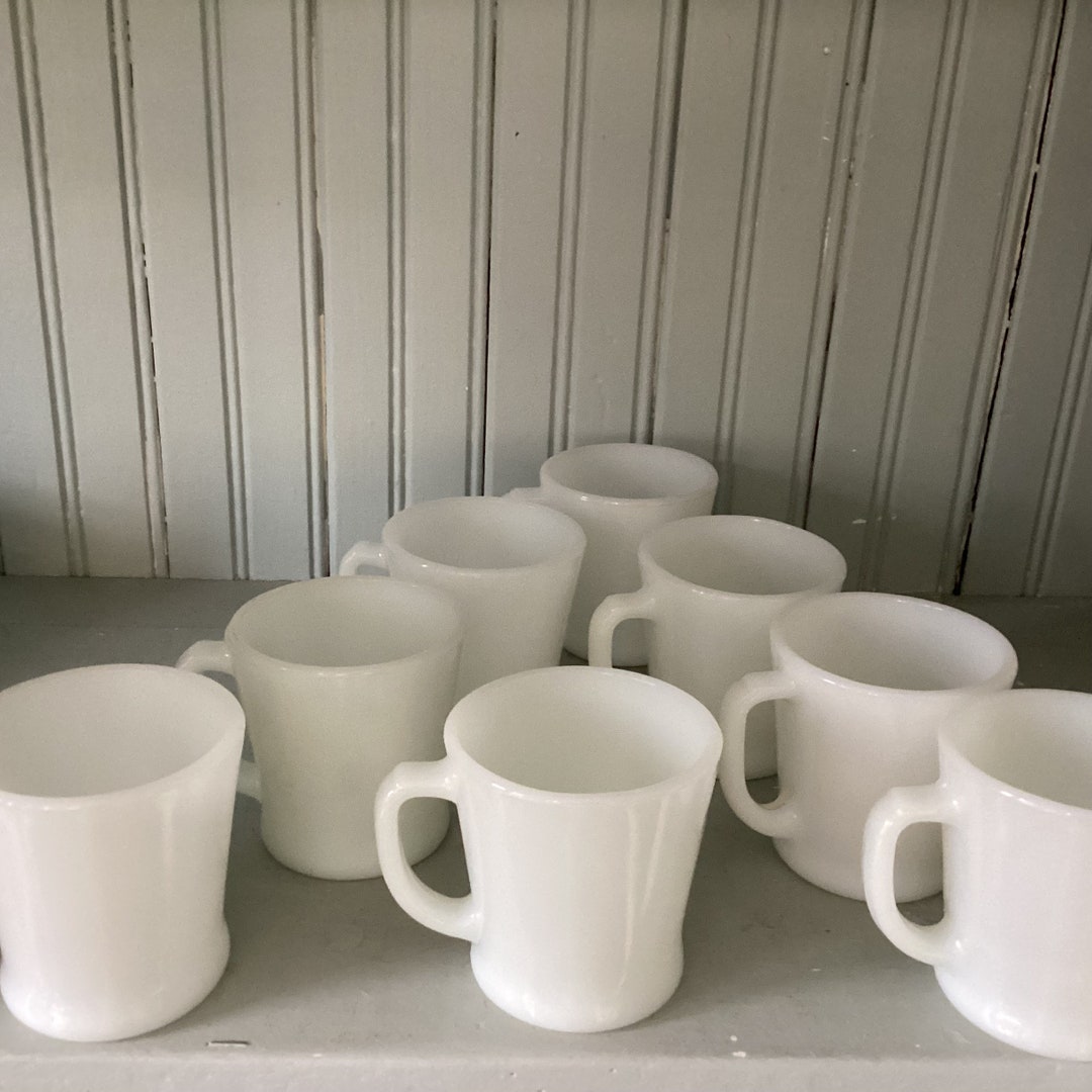 Vintage Anchor Hocking Milk Glass Coffee Mug Set of 8 Etsy