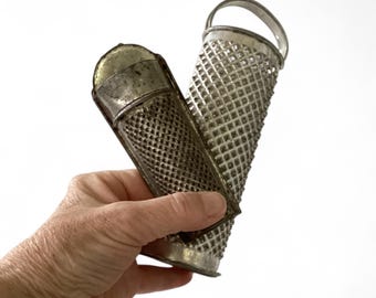 Antique Nutmeg Grater and Small Round Standing Grater Pair