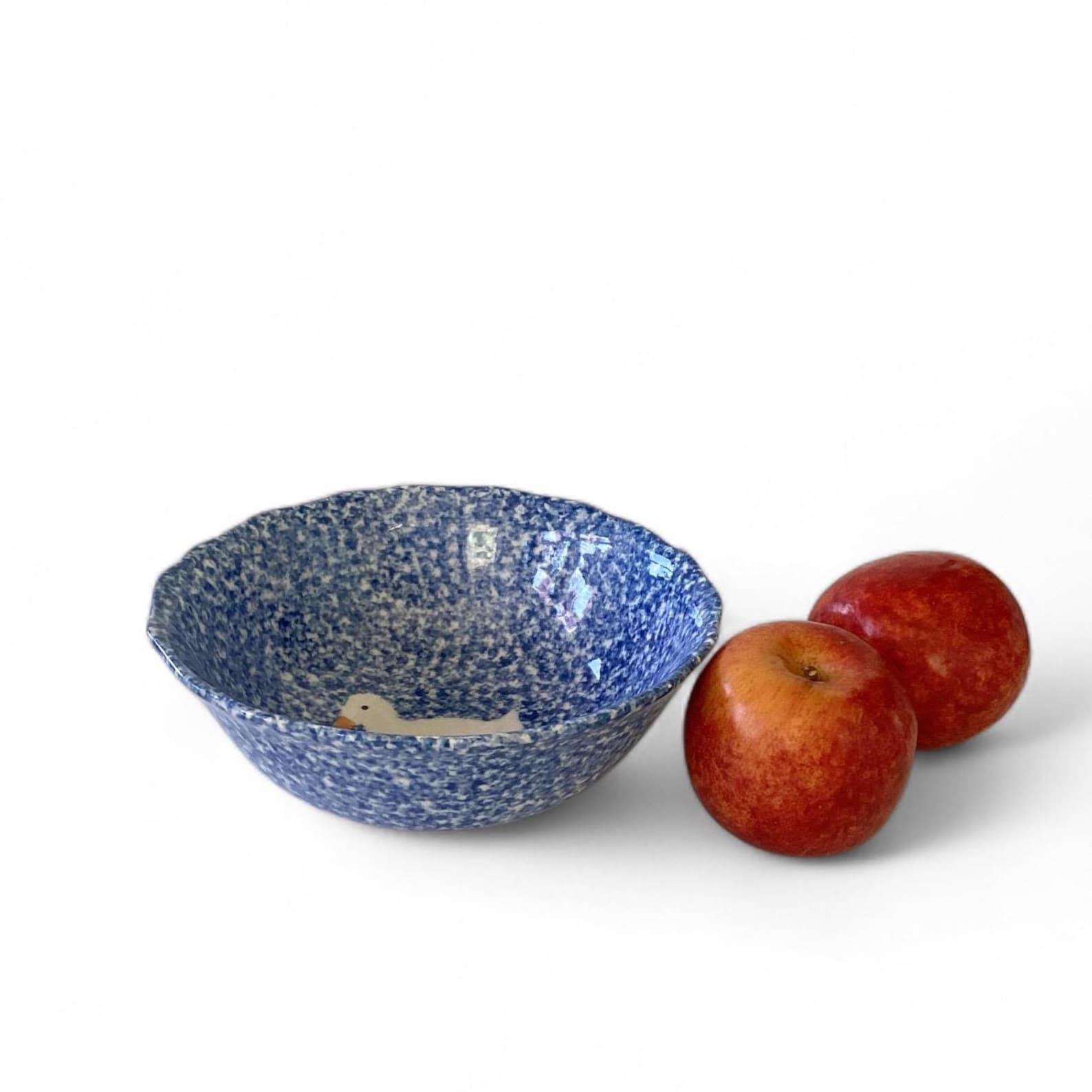 1980s N S Gustin Co Blue Stipple Spongeware with Duck Bowl