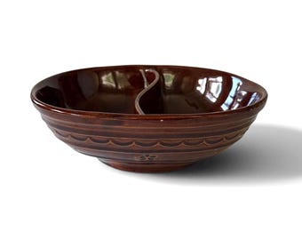 Vintage Marcrest Brown Stoneware Daisy Dot Divided Vegetable Dish
