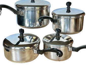 Vintage Farberware Aluminum Clad Stainless Steel Saucepan Set (4 Pans, 8 Pieces)