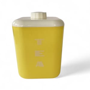 Vintage LustroWare Plastic Tea Storage Canister * Yellow Kitchen Storage Container