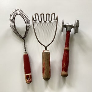 Collectible Vintage Red Handle Kitchen Tool Set of 3