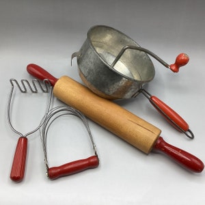 Collectible Vintage Red Handle Kitchen Tool Set of 4