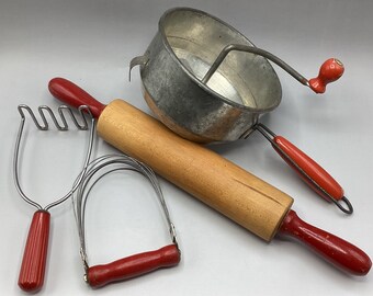 Collectible Vintage Red Handle Kitchen Tool Set of 4