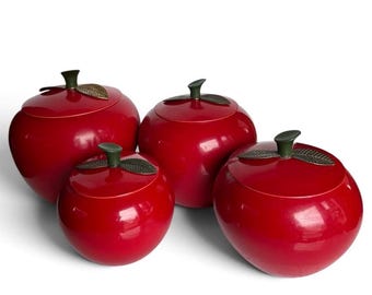 Vintage 1960’s Apple Shaped Kitchen Canister Set of 4
