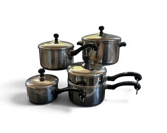 Vintage Farberware Aluminum Clad Stainless Steel Saucepan Set (9 Piece)