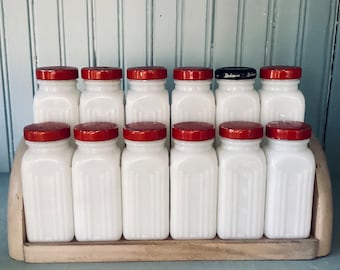 Vintage Griffiths Milk Glass Spice Bottles with Rack