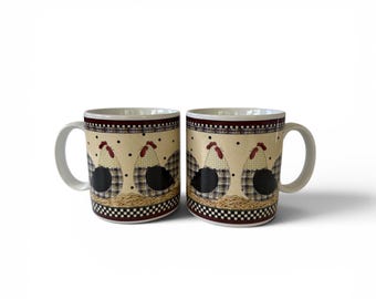 Vintage Sakura “Weathervane” Hen on Nest Coffee Mug Set of 2 by Debbie Mumm