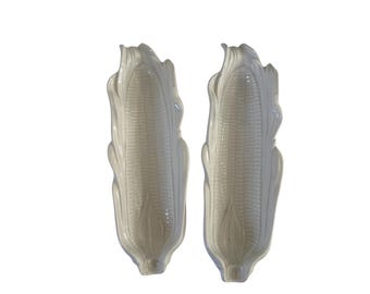 Vintage  Corn Cob Cradle Dish Set of 2 * White Ceramic