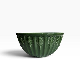 Vintage Furio Green Embossed Oak Leaf Mixing Bowl