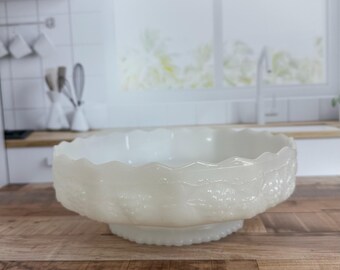 Vintage Milk Glass Pedistal Bowl * Anchor Hocking Grape Footed Compote