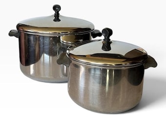 Vintage 4 & 8 Quart FarberWare Stock Pot Set of 2 with Lids