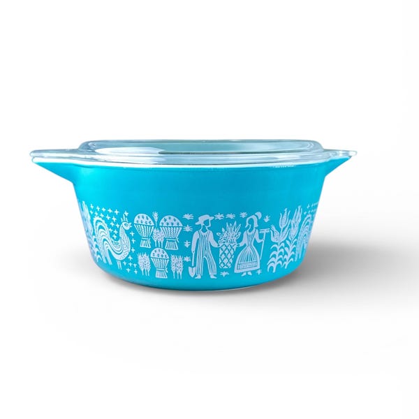 Cocotte ronde vintage en Pyrex n° 475 empreinte de beurre