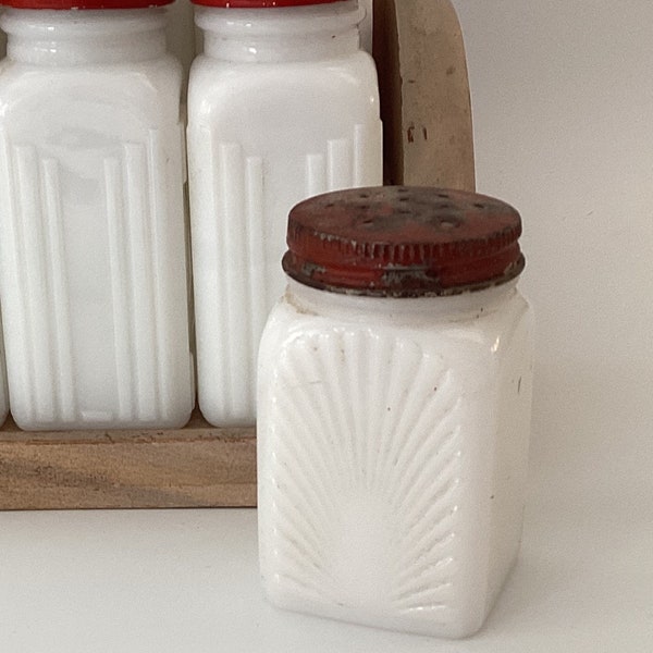 Vintage Milk Glass Spice Bottle * Art Deco Style