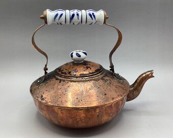 Vintage Copper Teakettle with Ceramic Handle