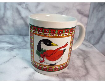 Vintage Ceramic Festive Holiday Goose Mug