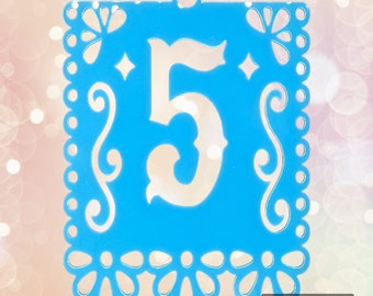 5 Papel Picado Acrylic Number 4.5x5.5 inches, Individual Number, Party Decor, Fiesta Letters, Mexican Decor