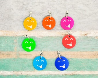 Tongue Out Emoji Engraved Aluminum Round Tag. Double Sided. Keychain. Zipper Pull. Bag Charm. Back Pack Pull. Fun Emoji Keychain.