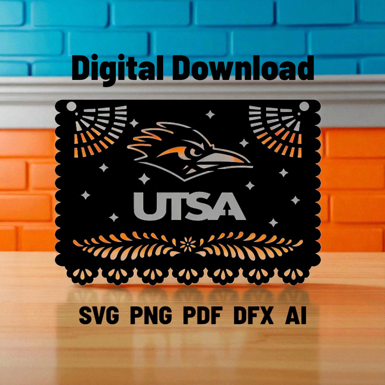 UTSA Roadrunners Papel Picado Style Digital Download - svg, png, pdf, dfx, ai - University of San Antonio Fan Decor - Instant Download File