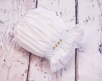 Easter Bonnet - Christening Bonnet, Vintage, Heirloom, Baby Gift, Shower Gift, Easter Bonnet, Pink Hand Smocked Bonnet