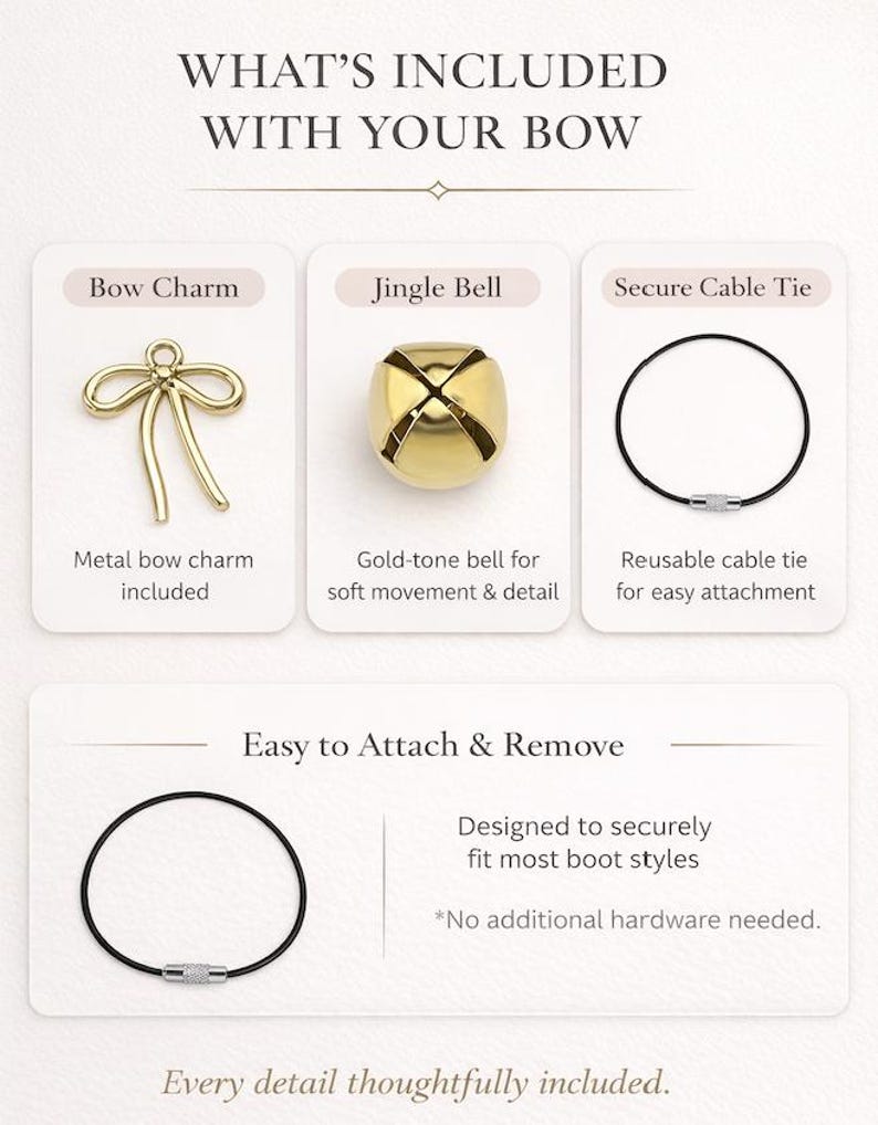 Cowboy Boot Bow with Jingle Bell | Western Concert Accessory with Charm & Jingle Bell | Luxury Western Boot Accessory for Weddings Festivals image 4