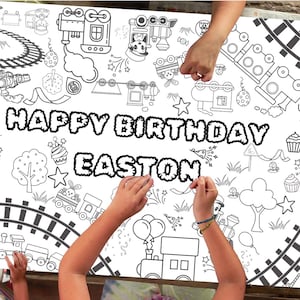 Giant  Coloring Poster Personalized, Train Coloring Table Cloth For Birthday Party, Kids Coloring Activity, Train Themed Coloring Poster