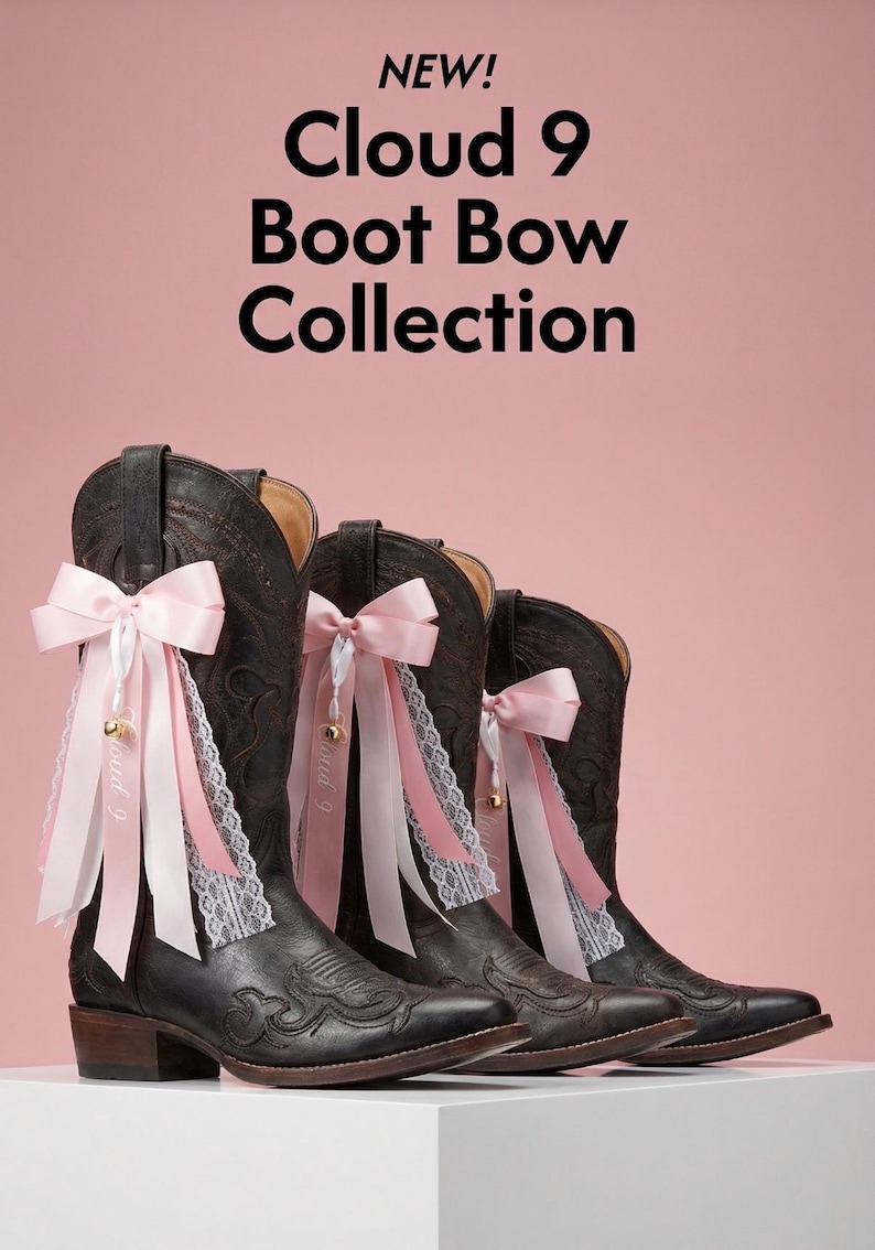Pink Megan Country Concert Boot Bow with Jingle Bell and Charm | Cloud 9 Ribbon Boot | Luxury Western Boot Accessory for Weddings Festivals imagem 1