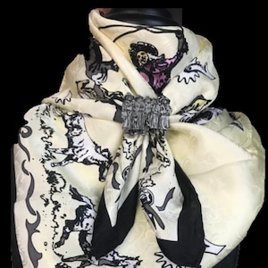 Silk Scarf Wild Rag Ivory Horses