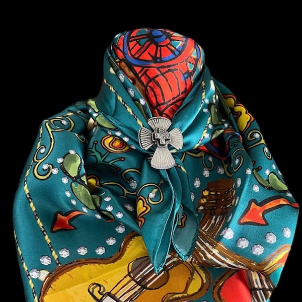 Silk Scarf Wild Rags Turquoise Guitar