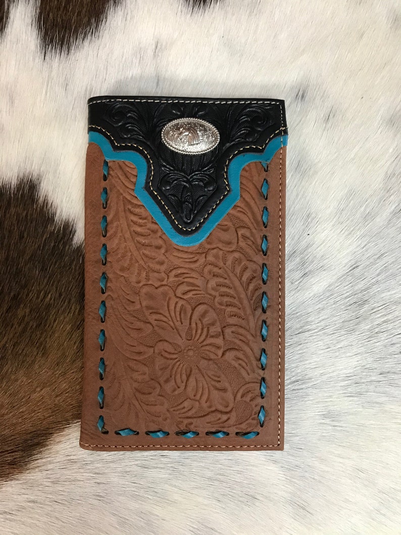 Turquoise Laced Leather Wallet with Horse