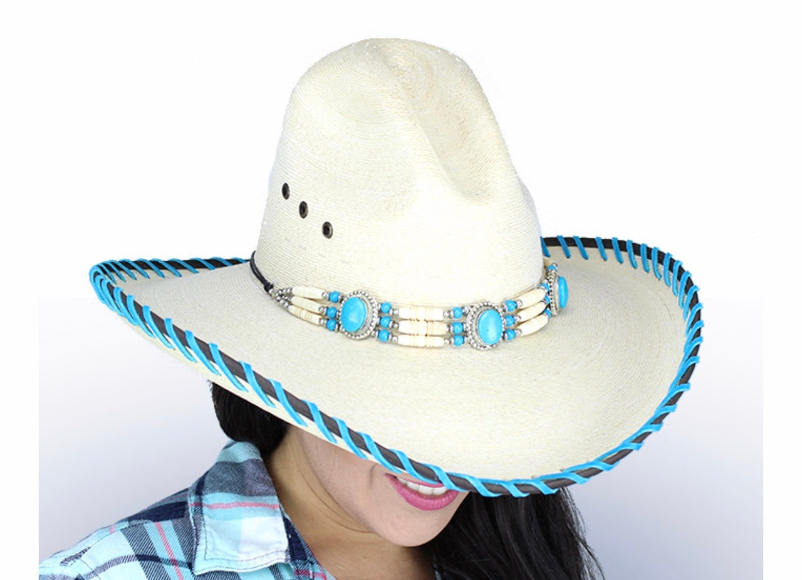 Cowboy Hat Montana Curve Natural With Turquoise Band Etsy