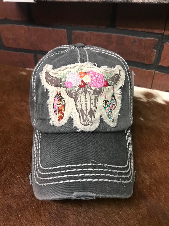 Baseball Cap Feather Skull