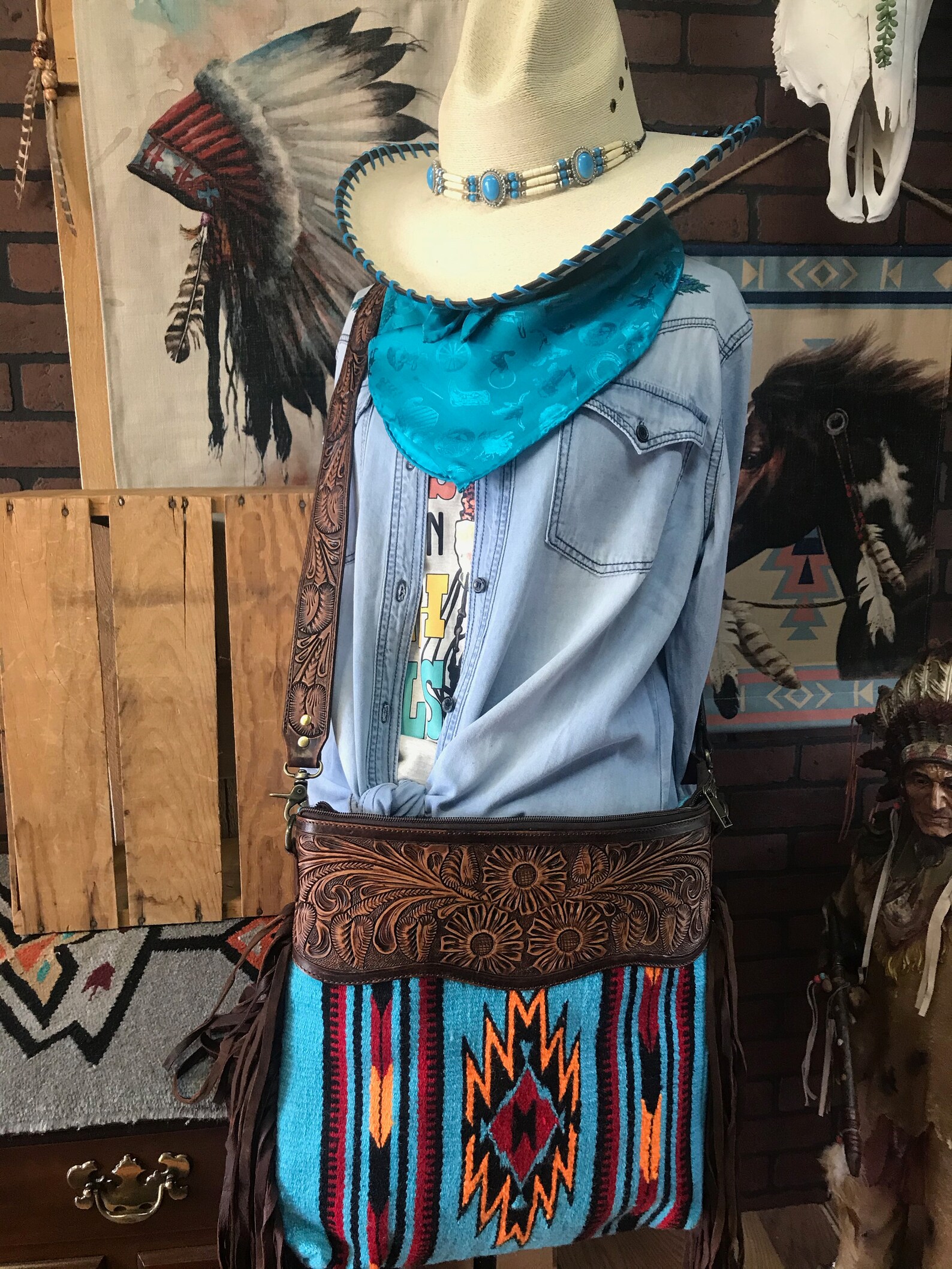 Cowboy Hat Montana Curve Natural With Turquoise Band Etsy