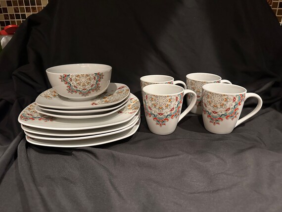 12 Pieces TABLETOPS GALLERY "palace" White 365 Ceramic Dinner Set  Replacement, 4 Dinner Plates, 3 Salad Plates, 1 Cereal Bowl and 4 Mugs. -  Etsy