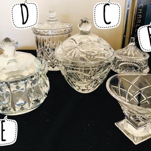 5 various Beautiful Crystal Bowls with lid,  Perfect for summer party, gift for her, Mother&#39;s day Gift,price is for one glass bowl.