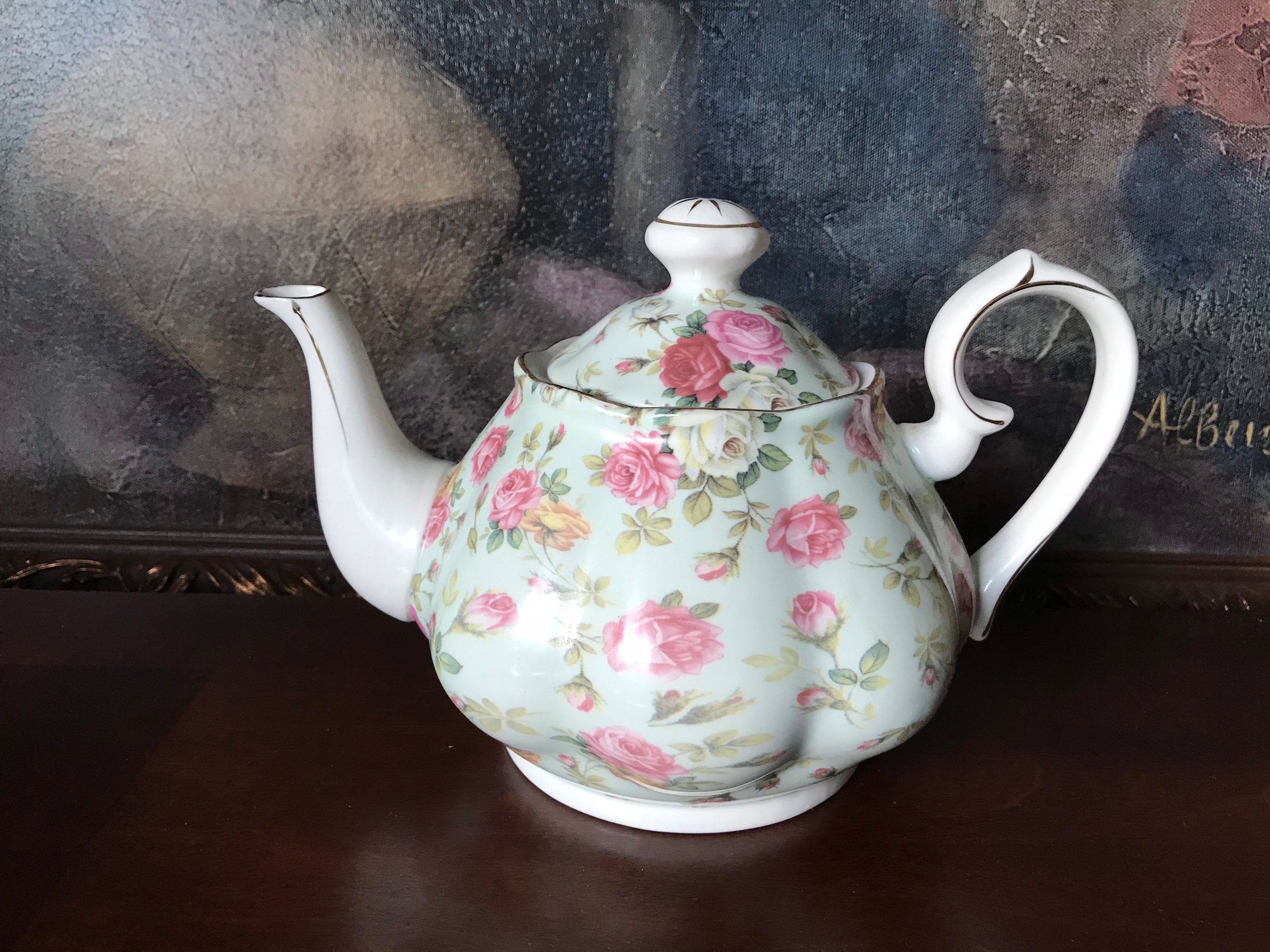 Beautiful Gracie China Rose Chintz Teapot Pair Tea Cup With Etsy