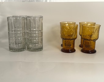 Libbey Country Harvest Amber Tumblers or Anchor Hocking Tartan Iced Tea Glasses – Set of 4, Vintage 1970s, 3 options.
