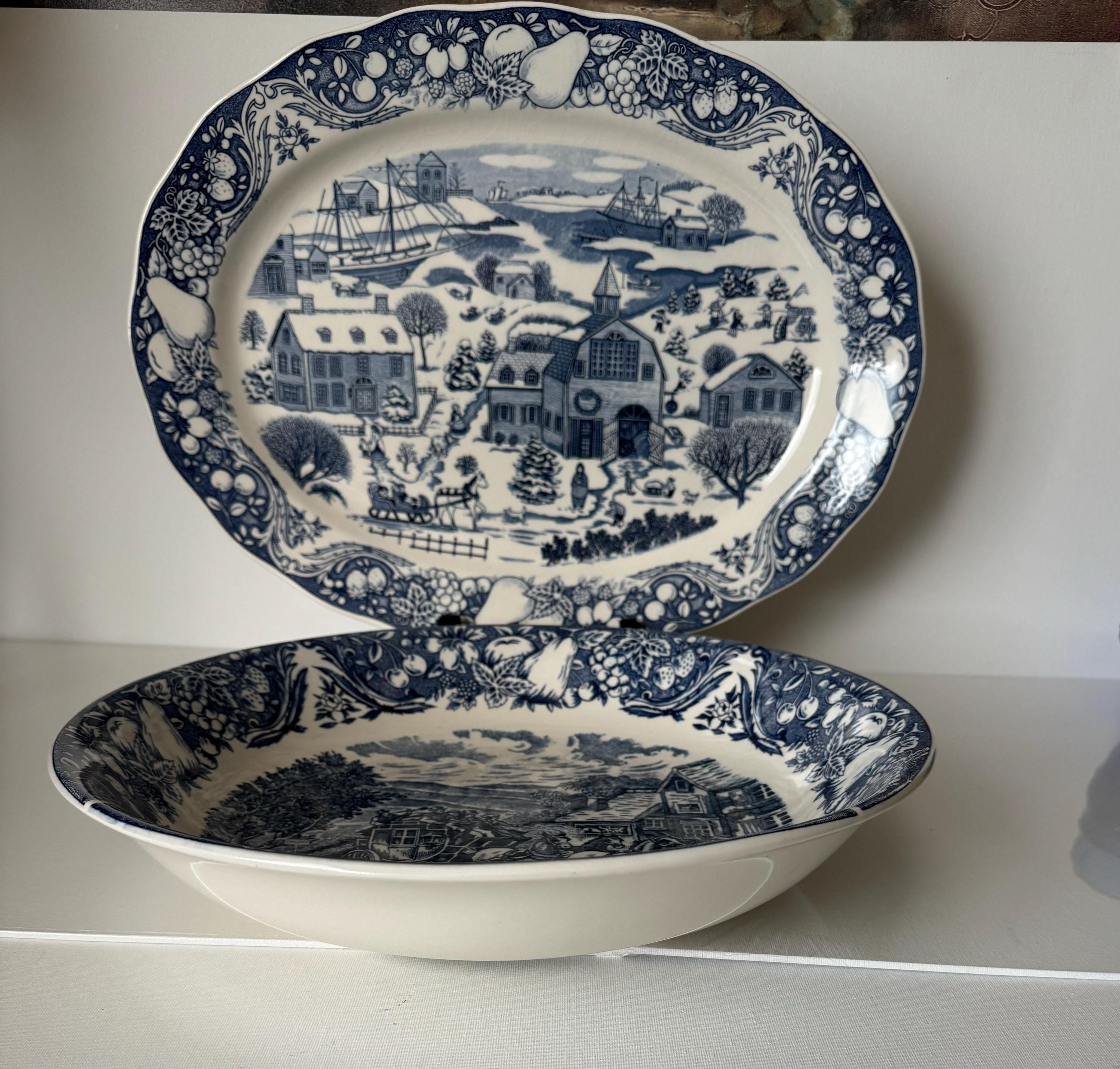 Vintage Sanyei Japan Blue & White Winter Scene 18