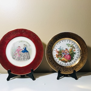Vintage Imperial Salem China 23 K Gold 10.75&quot; Plate Victorian Lady Red Gold & Edgewood China 22 K Gold Encrusted Victorian 9.75&quot; Plate, USA