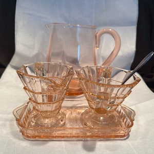 Vintage Pink Depression Era Drape Optic Pitcher and Indiana Tea Room Pink Glass Creamer and Sugar Set with Tray - 3 Options,  Gift for Her