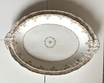 Juego de 2 bandejas ovaladas grandes de Limoges Wm Guerin Co France "Rosas en la Vid" de 38 y 45 cm, regalo navideño. Un regalo para ella.