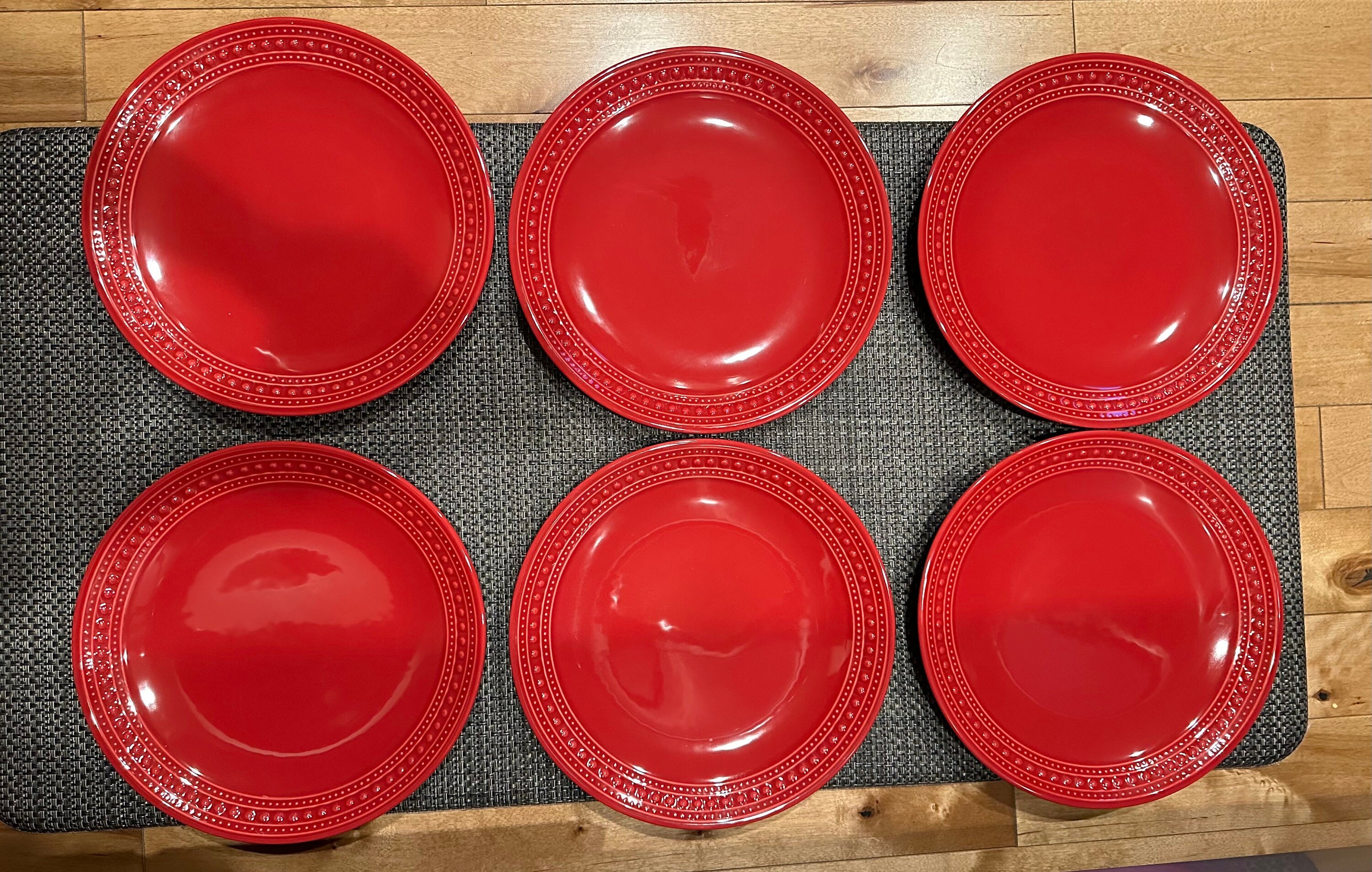 Set of 6 Matceramica Red Raised Dot Dinner Plate 11 Dish Etsy