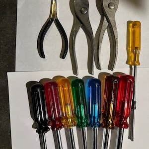 Ultimate Tool Set: 1 Sandvik Belzer VDE Screwdriver, 3 Pliers, 7 pieces Vaco Klein Hollow Shaft Drivers, Plus 1,Total 12 pieces, sale as is.