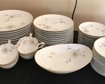 Elegant New Noritake Helene 4 pc Dinner set for 12 people plus 9 sets coffee/Tea set and a vegetable bowl, total 67 Pieces, Mother Day Gift