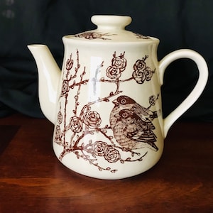 Gorgeous 1978 Ensco &quot;Tree song&quot;   Fine Stoneware within Glaze Design Teapot, Gift for her, Mother&#39;s day Gift