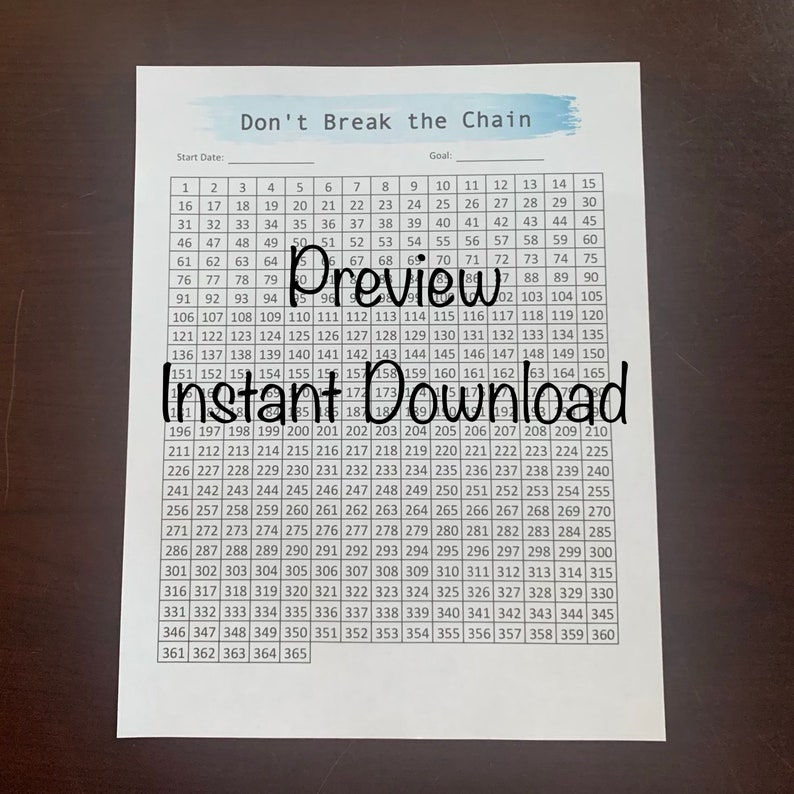 Don't Break the Chain PDF Habit Tracker One Year Commitment Tracker