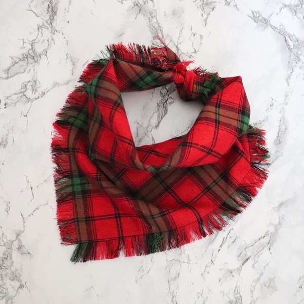 CELYN- Christmas Winter Fringe Bandana NOT FLANNEL | Tie On Fringe Holiday Red Green Black Pet Bandana Neckwear Scarf | Cat Dog Accessories