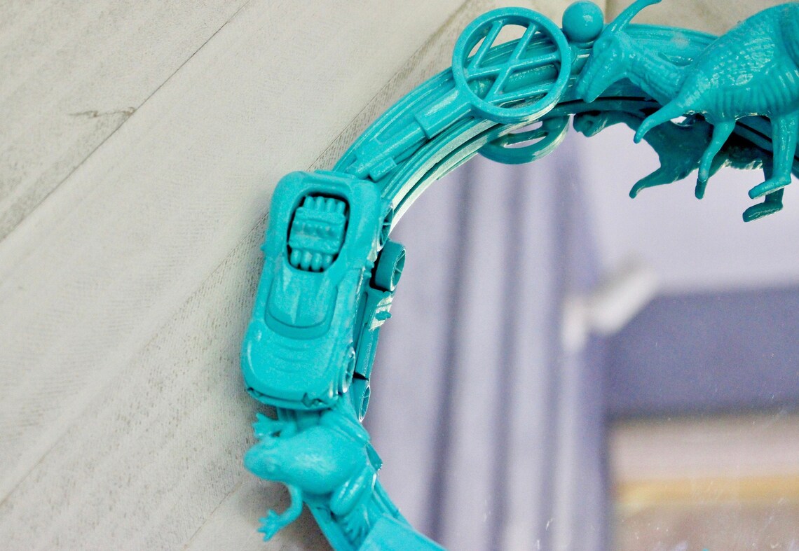 Teal 6in Round Toy Mirror Home Decor made from Repurposed Etsy